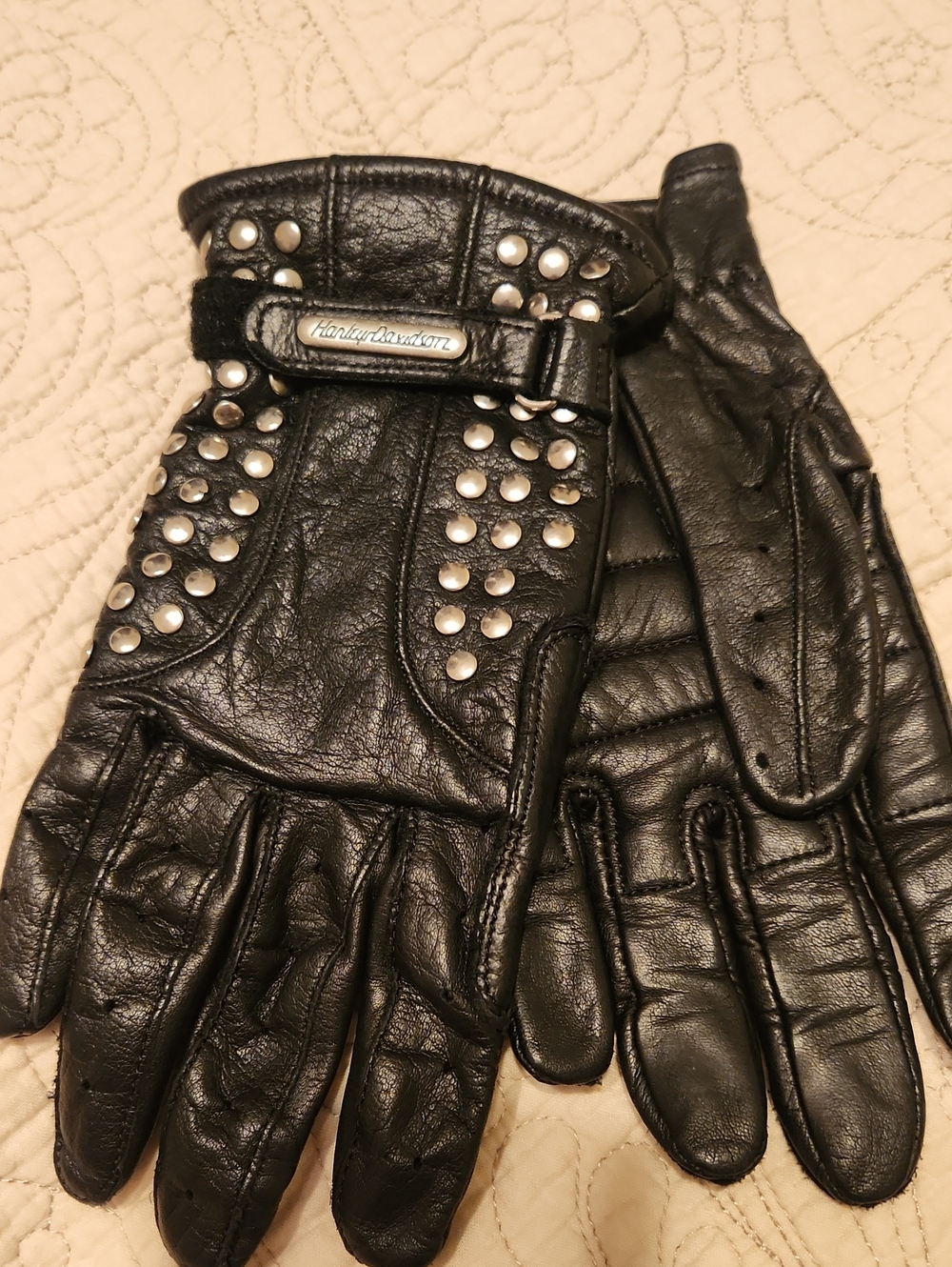 Harley-Davidson Black Leather Studded Biker Gloves